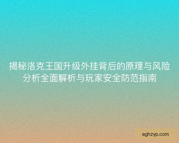 揭秘洛克王国升级外挂背后的原理与风险分析全面解析与玩家安全防范指南