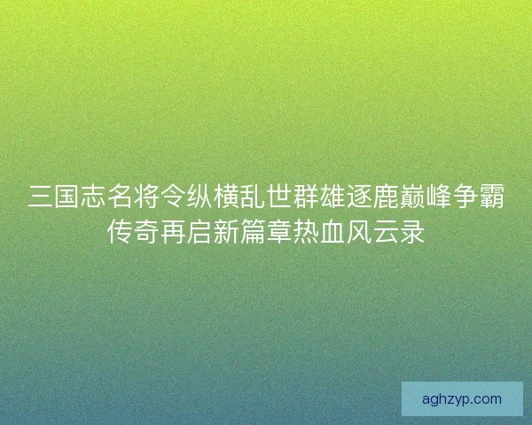 三国志名将令纵横乱世群雄逐鹿巅峰争霸传奇再启新篇章热血风云录